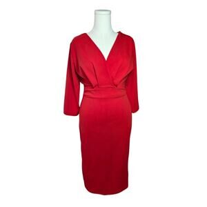 New Red Cocktail Dress 1X Deep V Neck Bodycon Stretch Party Dress